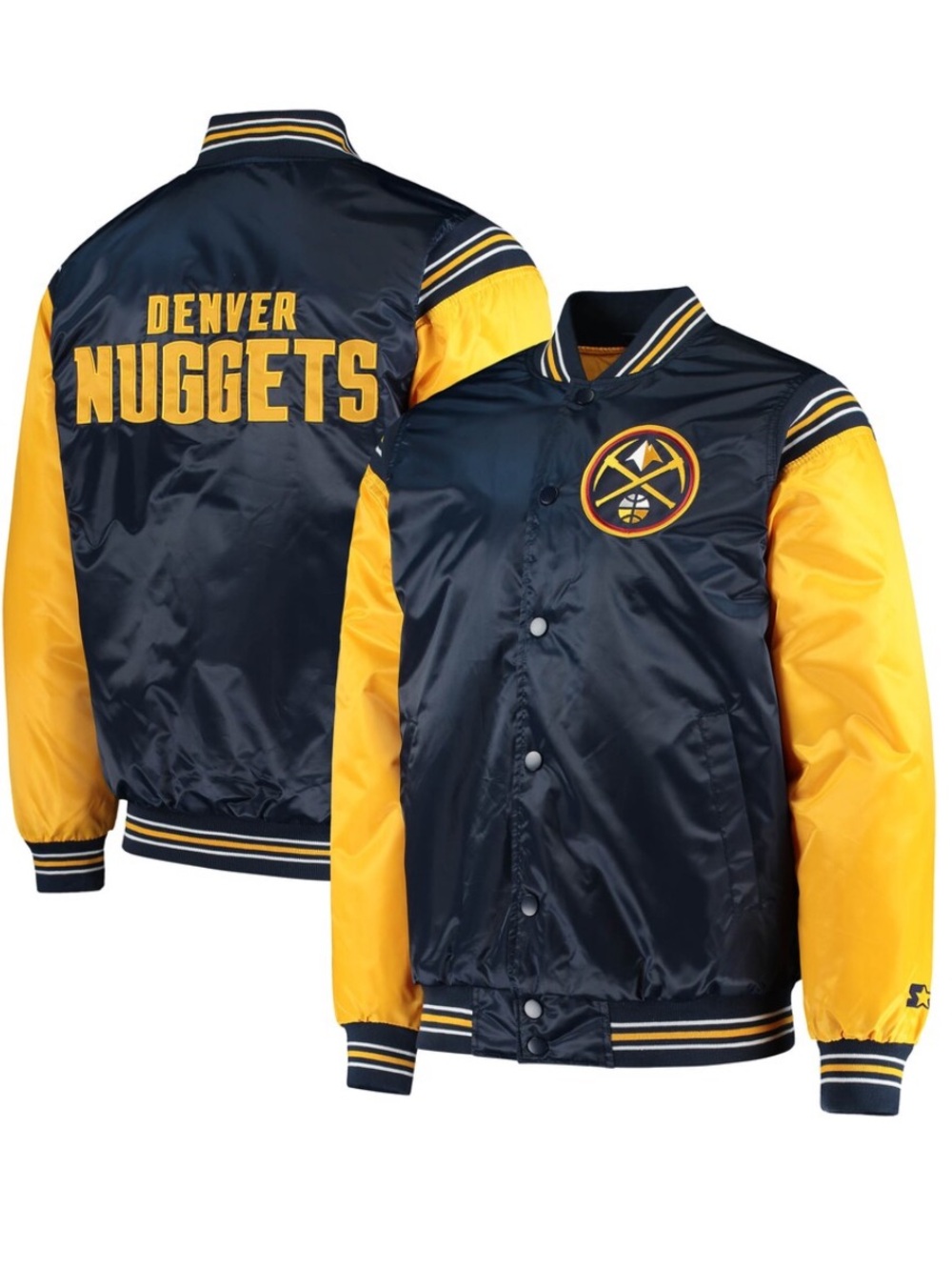 STARTER Denver Nuggets Starter Navy/Gold The Enforcer Varsity
Satin Full-Snap XL